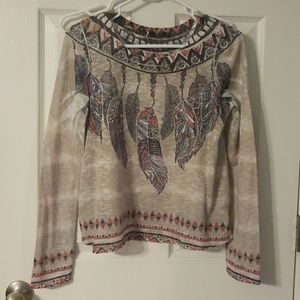 Gaze Long Sleeve Sweater Top feather design